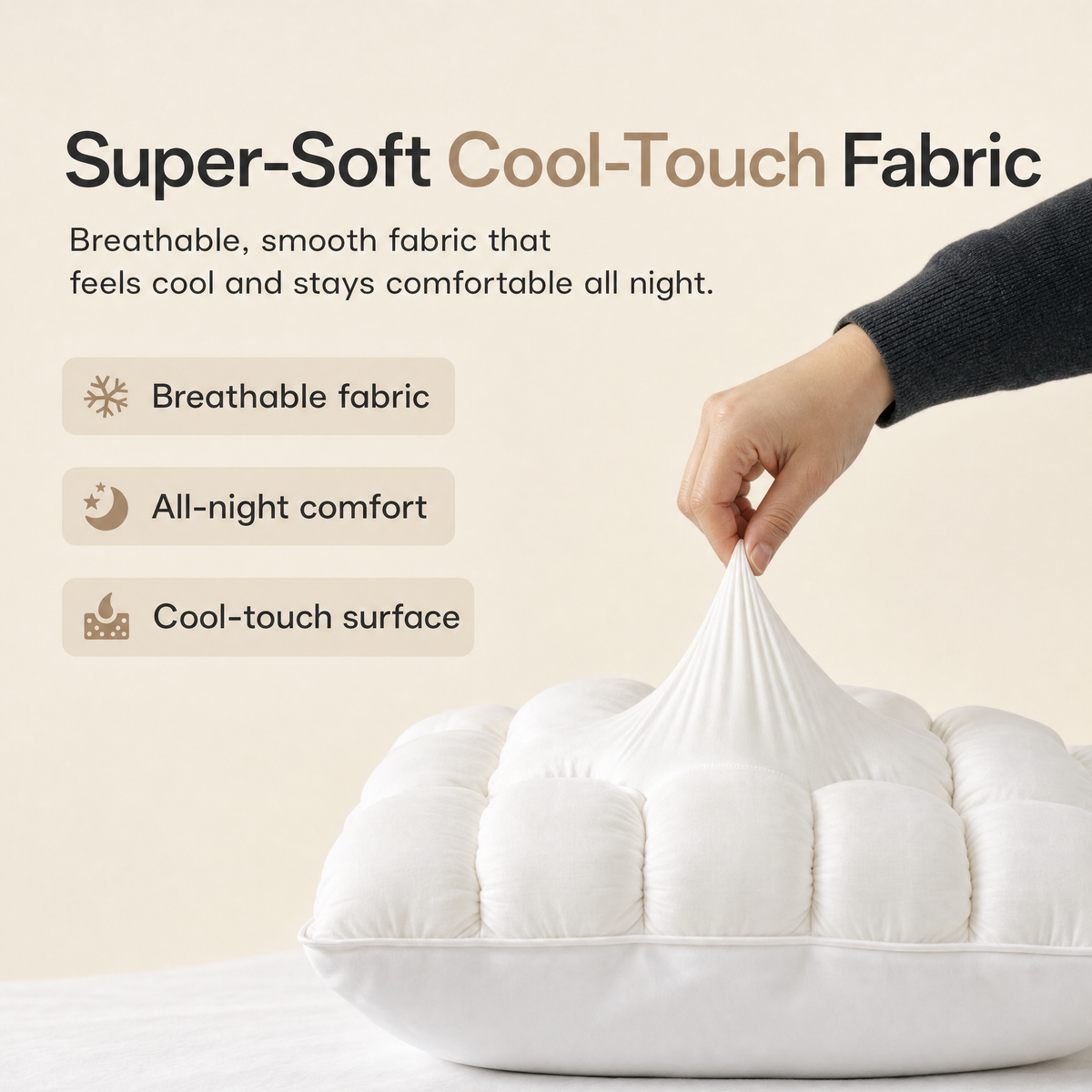 Super-soft cool-touch stretch fabric on the Lune pillow