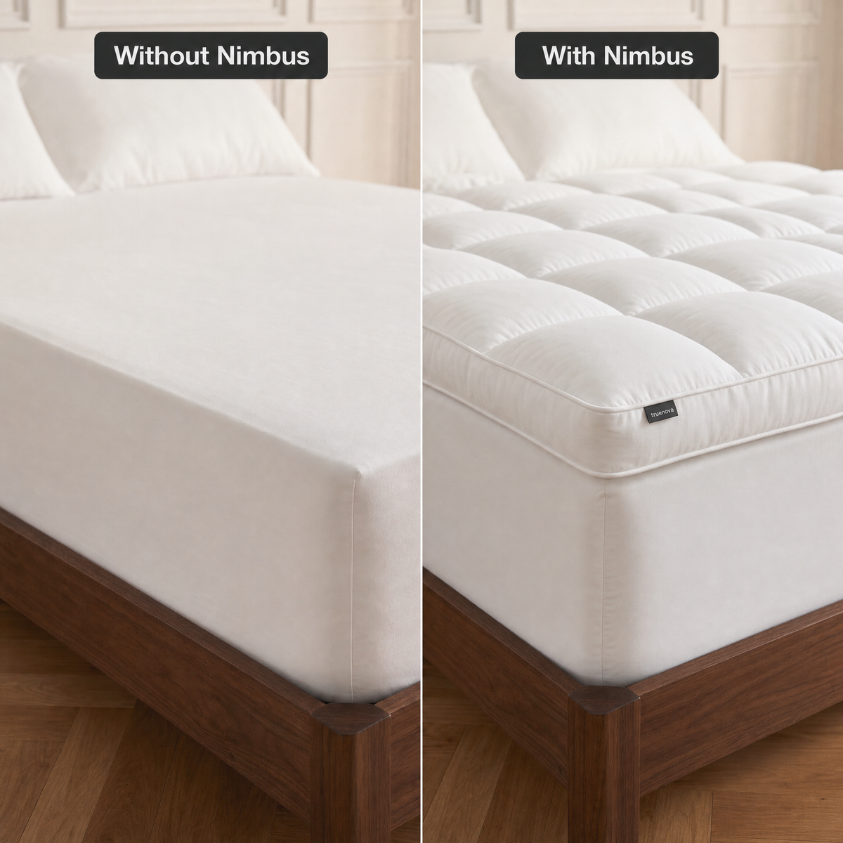 Mattress without and with the Nimbus topper