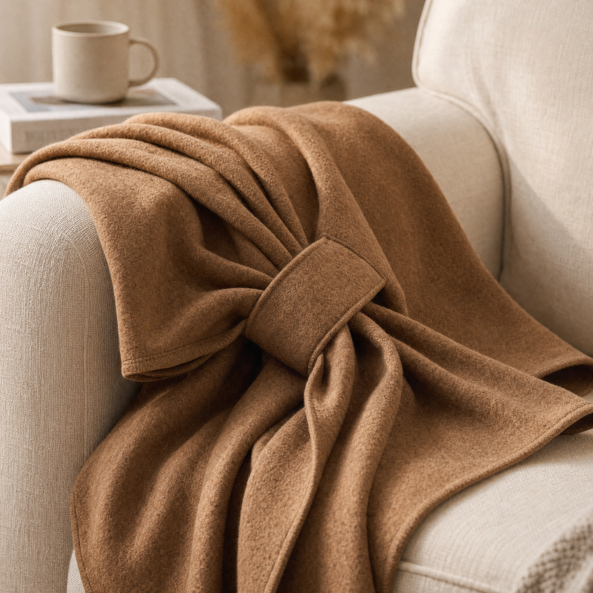 Enveloppe Aura pliée sur un divan