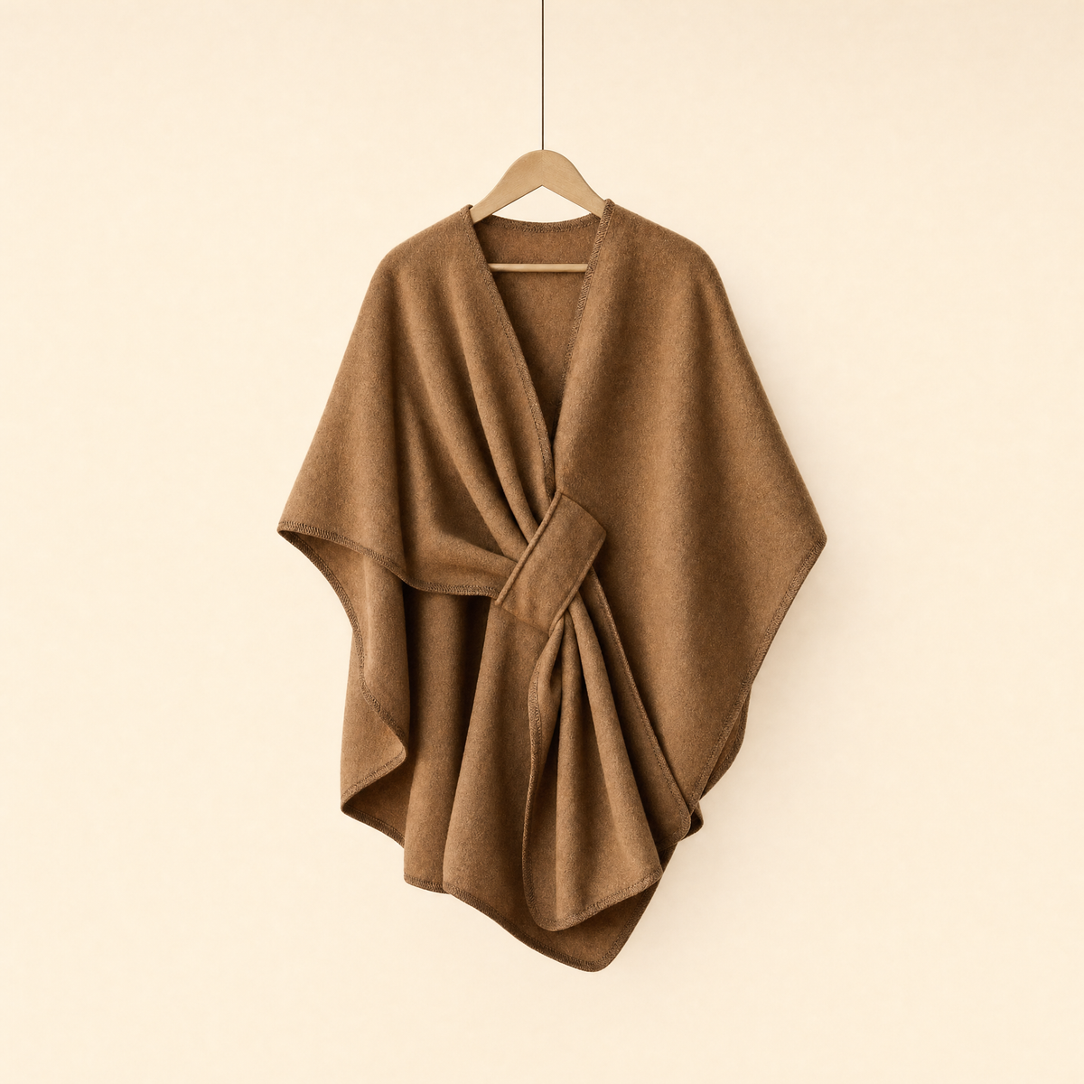 Aura fleece drape wrap in Camel