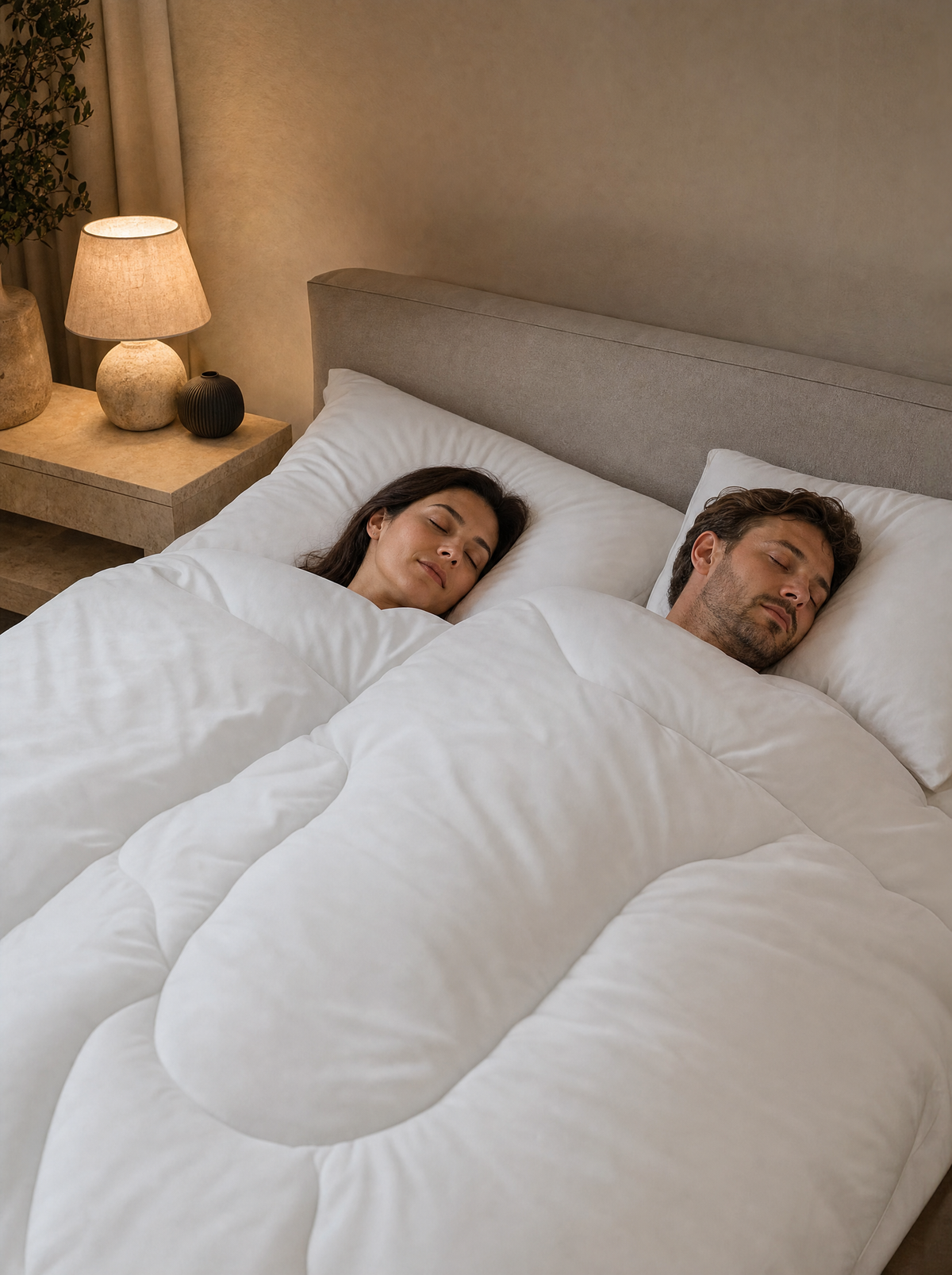 Couple sleeping under the Polar comforter