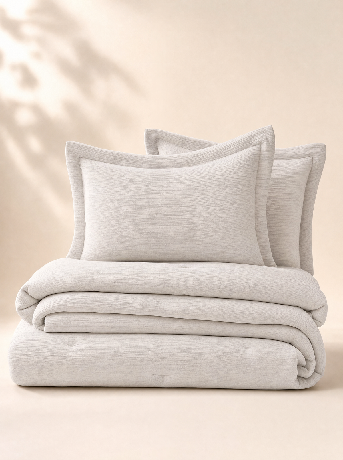 Drift Cloud Weave Comforter Set folded with shams