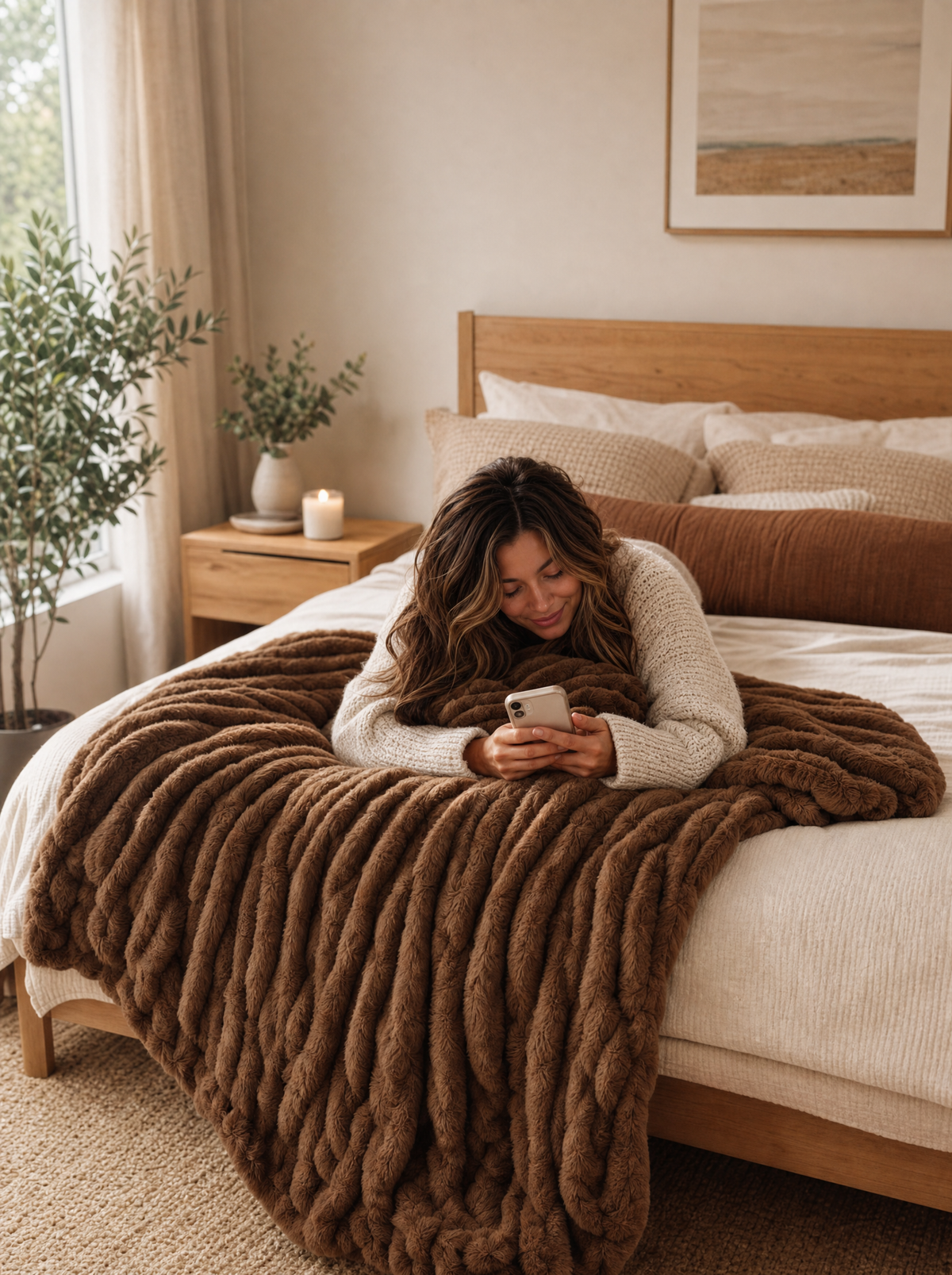 Woman relaxing on the Billow blanket