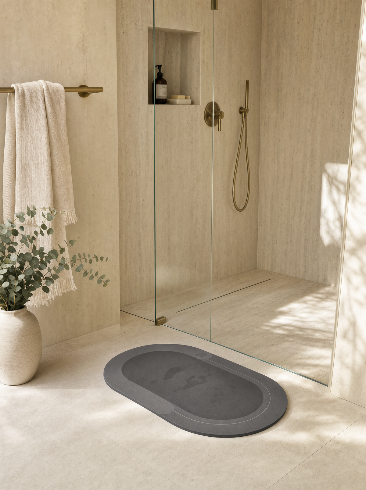 Pebble bath mat in a spa bathroom