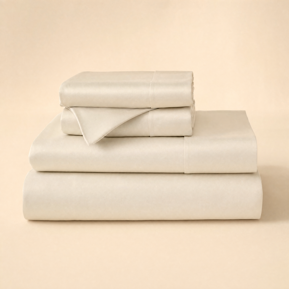 Willow bamboo sheet set in cream, folded