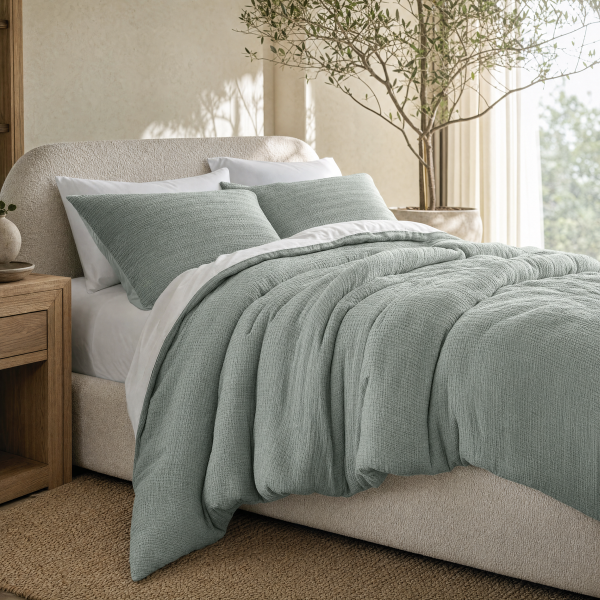 Ripple comforter set on a bed in soft morning light