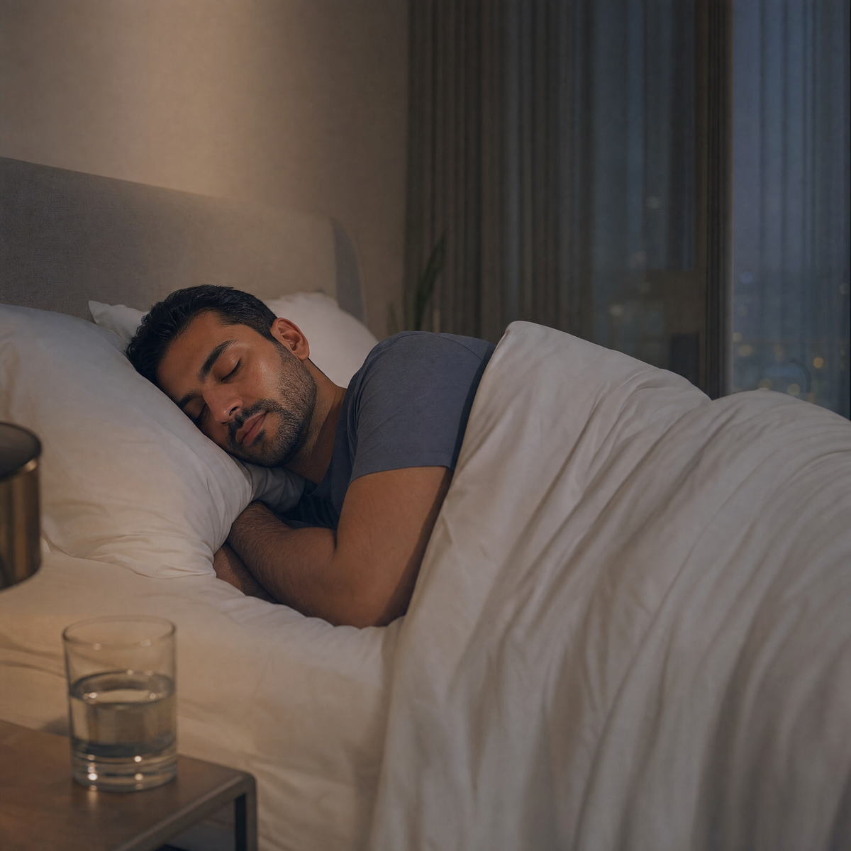 Man sleeping under the Frost comforter on a warm night