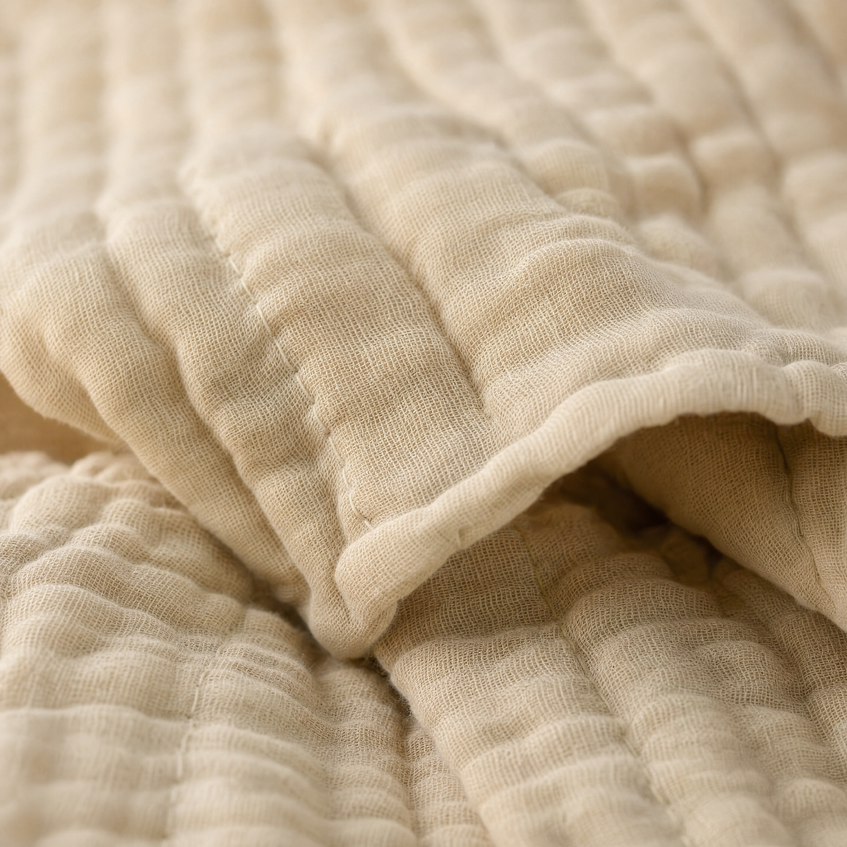 Close-up of the crinkled cotton muslin layers