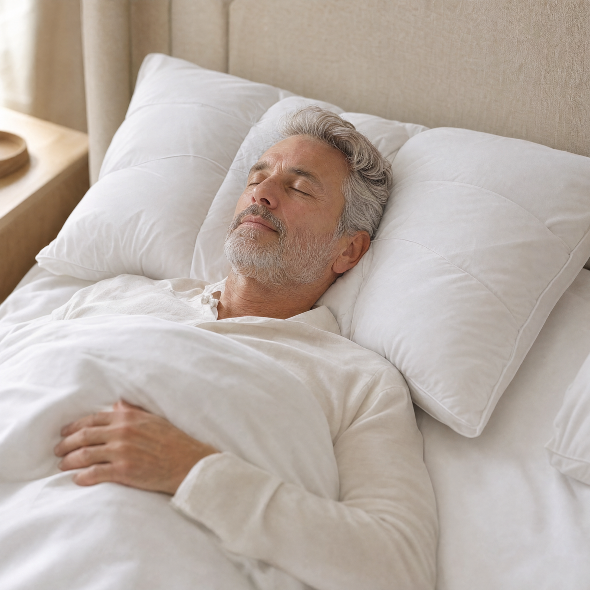 Man sleeping on the hotel collection pillow