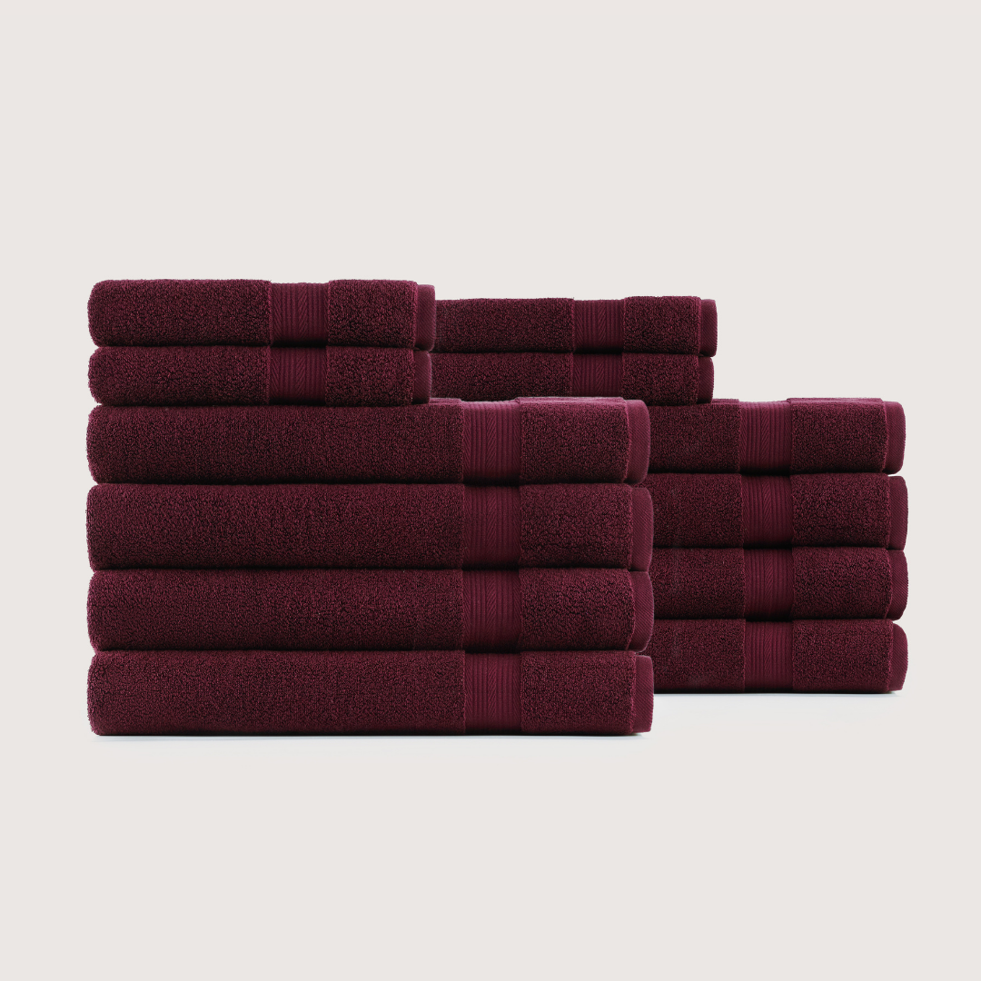 Truenova Ultrasoft 12-Piece Luxe Towel Set with bath towels, in Burgundy