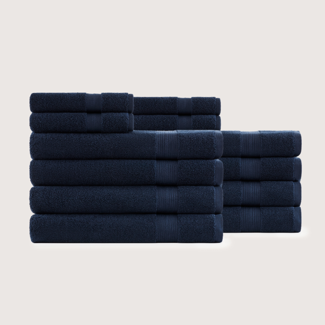 Truenova Ultrasoft 12-Piece Luxe Towel Set with bath towels, in Navy Blue