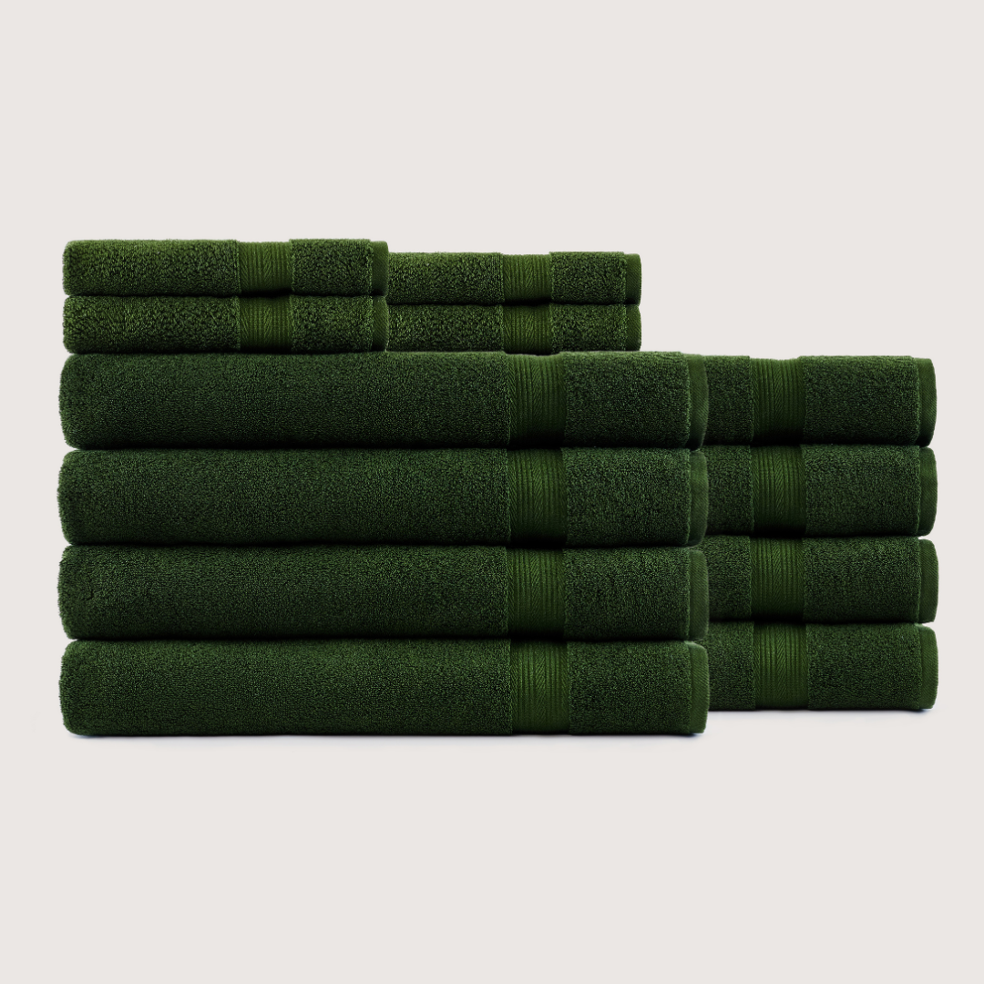 Truenova Ultrasoft 12-Piece Luxe Towel Set with bath sheets, in Olive Green