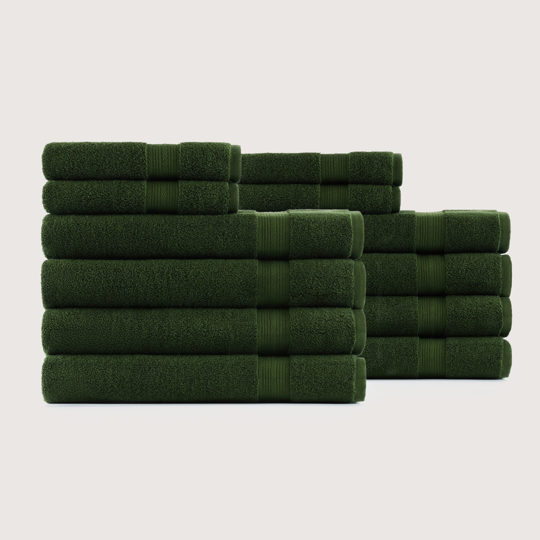 Truenova Ultrasoft 12-Piece Luxe Towel Set with bath towels, in Olive Green