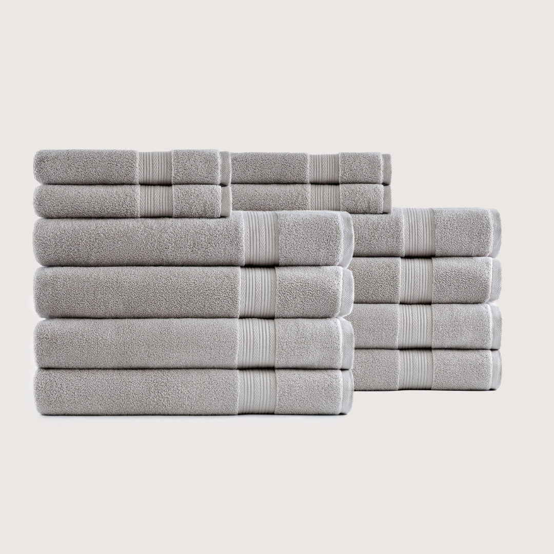 Truenova Ultrasoft 12-Piece Luxe Towel Set with bath towels, in Stone Grey