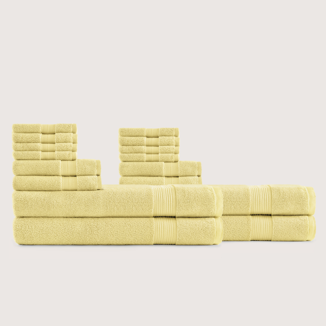 Truenova Ultrasoft 16-Piece Family Towel Set with bath sheets, in Butter Yellow