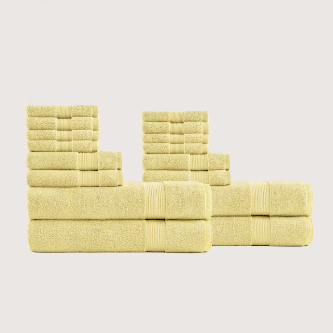 Truenova Ultrasoft 16-Piece Family Towel Set with bath towels, in Butter Yellow