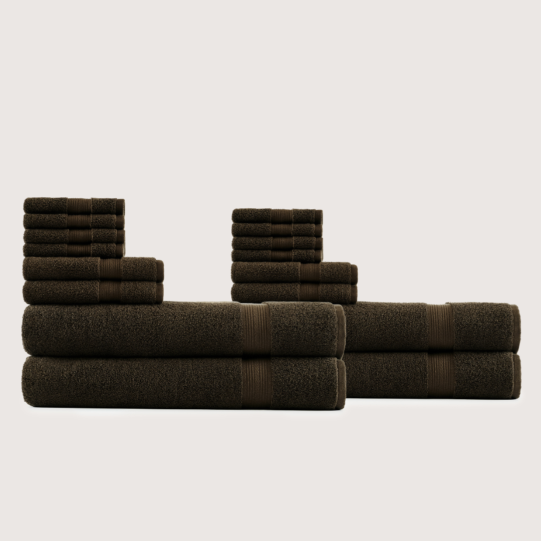 Truenova Ultrasoft 16-Piece Family Towel Set with bath sheets, in Espresso Brown
