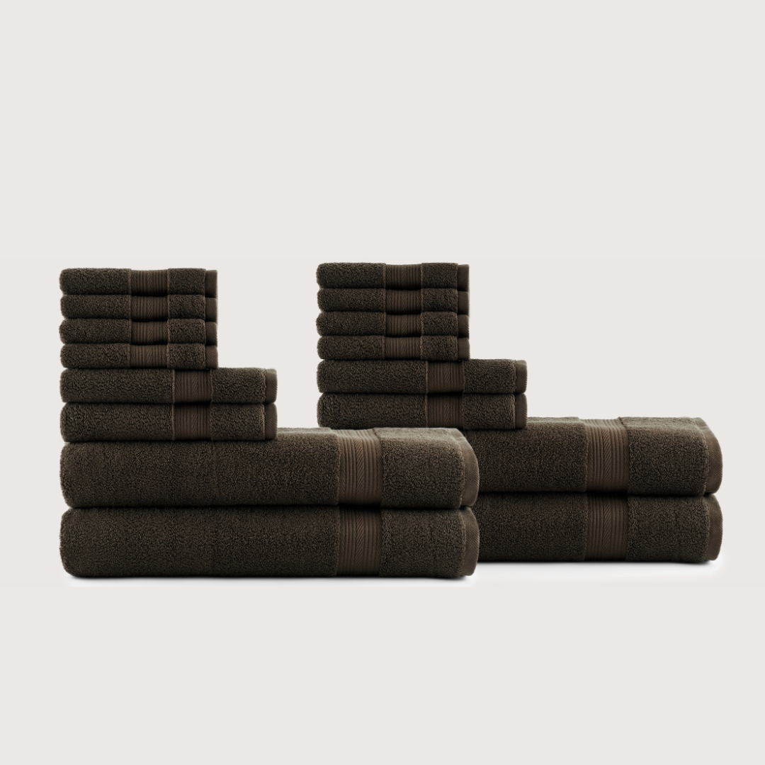Truenova Ultrasoft 16-Piece Family Towel Set with bath towels, in Espresso Brown