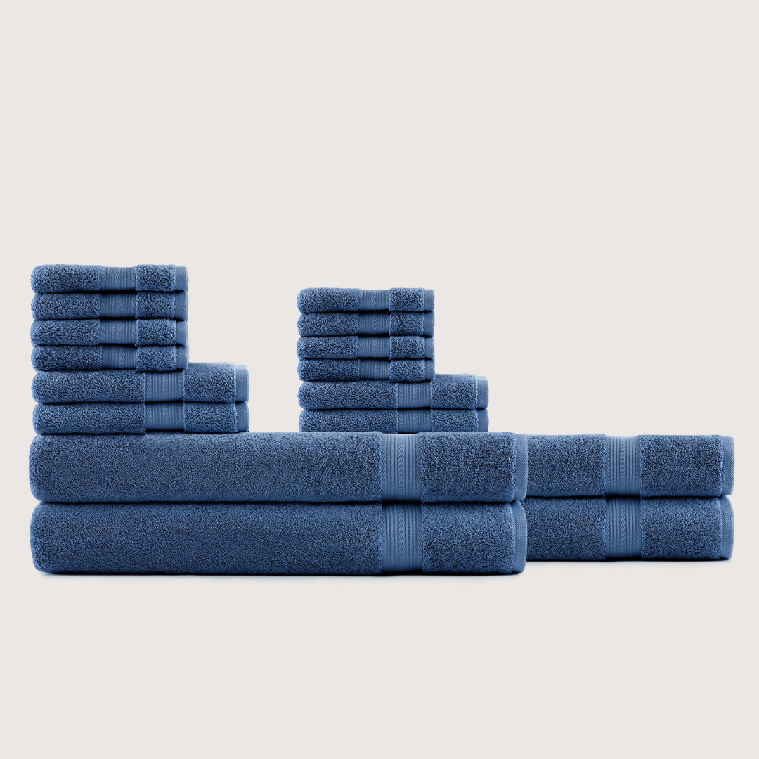 Truenova Ultrasoft 16-Piece Family Towel Set with bath sheets, in Lapiz Blue