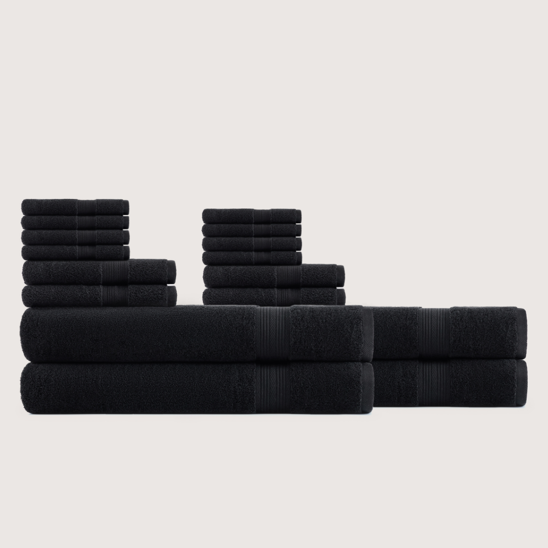 Truenova Ultrasoft 16-Piece Family Towel Set with bath sheets, in Midnight Black