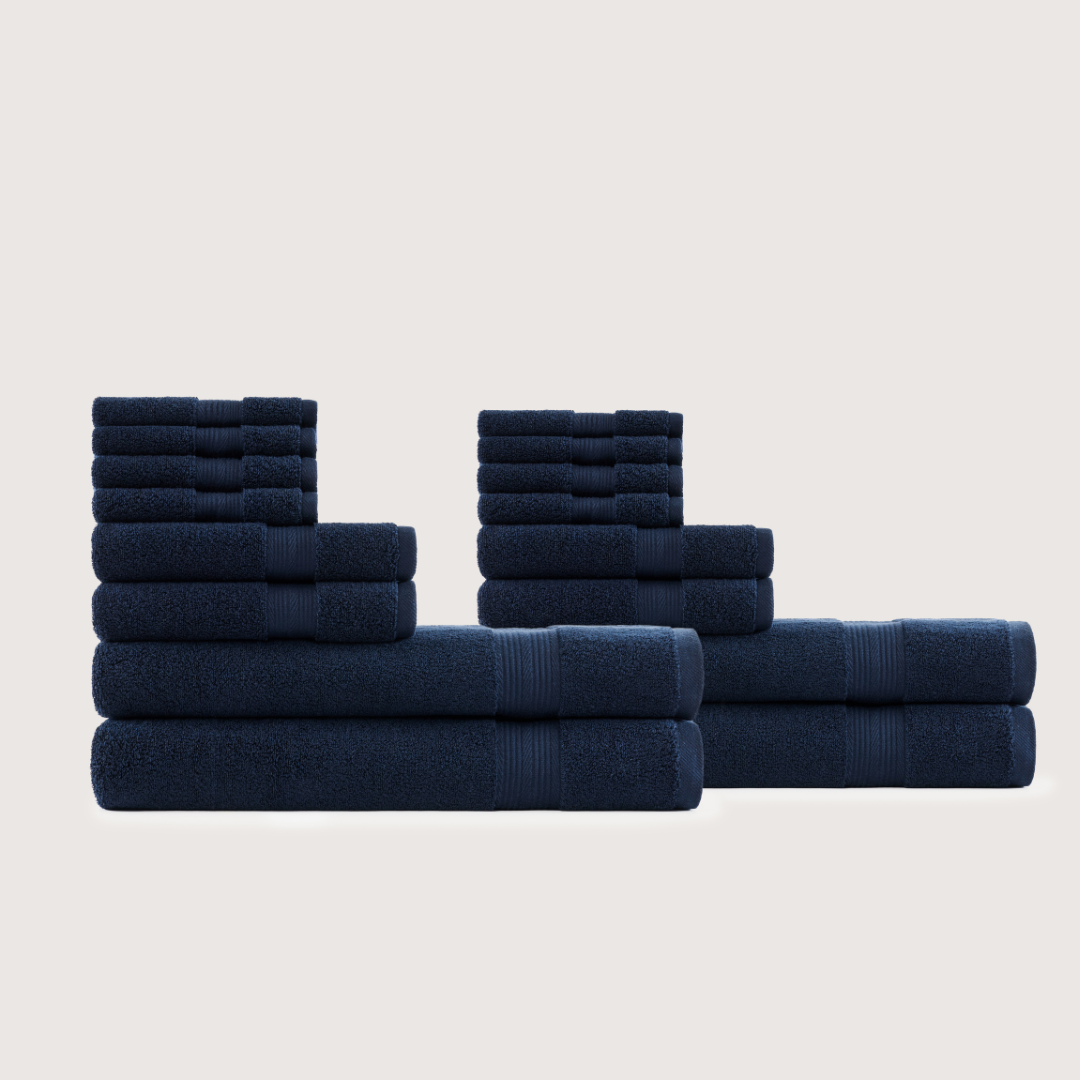 Truenova Ultrasoft 16-Piece Family Towel Set with bath towels, in Navy Blue