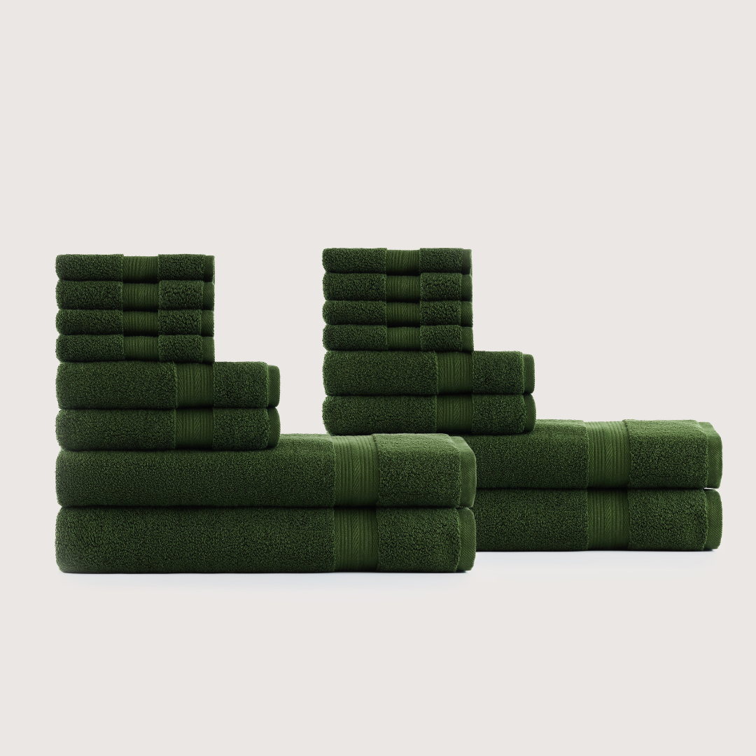 Truenova Ultrasoft 16-Piece Family Towel Set with bath towels, in Olive Green