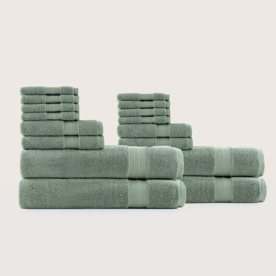 Truenova Ultrasoft 16-Piece Family Towel Set with bath towels, in Sage