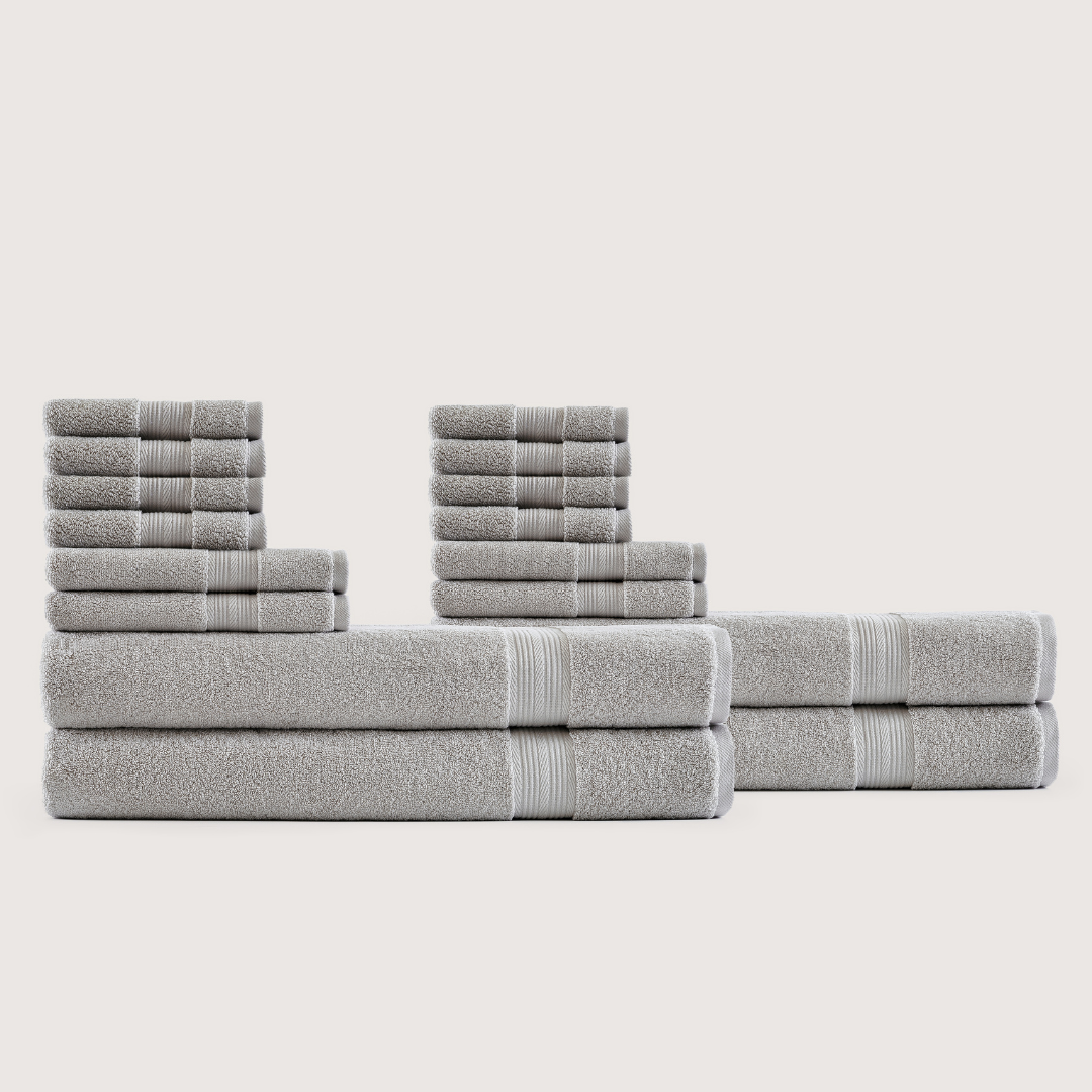 Truenova Ultrasoft 16-Piece Family Towel Set with bath sheets, in Stone Grey