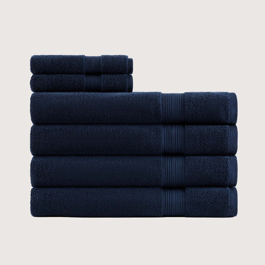 Truenova Ultrasoft 6-Piece Spa Towel Set with bath sheets, in Navy Blue