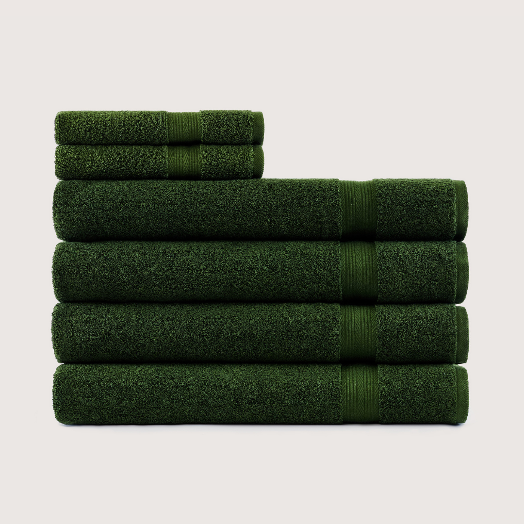 Truenova Ultrasoft 6-Piece Spa Towel Set with bath sheets, in Olive Green