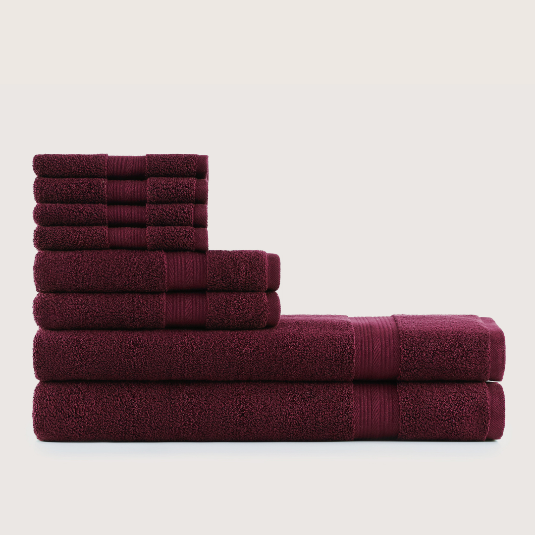 Truenova Ultrasoft 8-Piece Bath Towel Set with bath sheets, in Burgundy