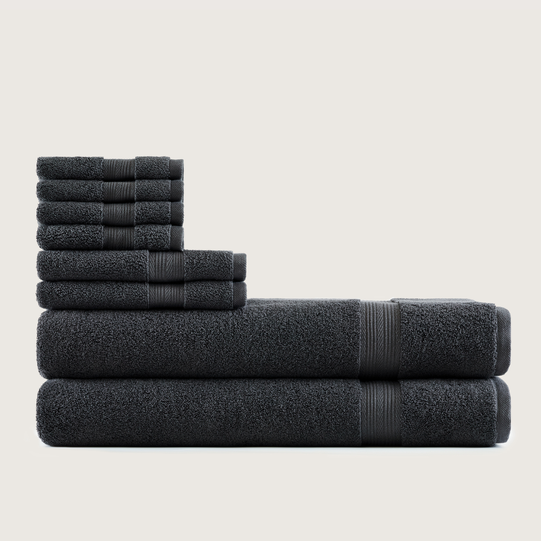Truenova Ultrasoft 8-Piece Bath Towel Set with bath sheets, in Charcoal