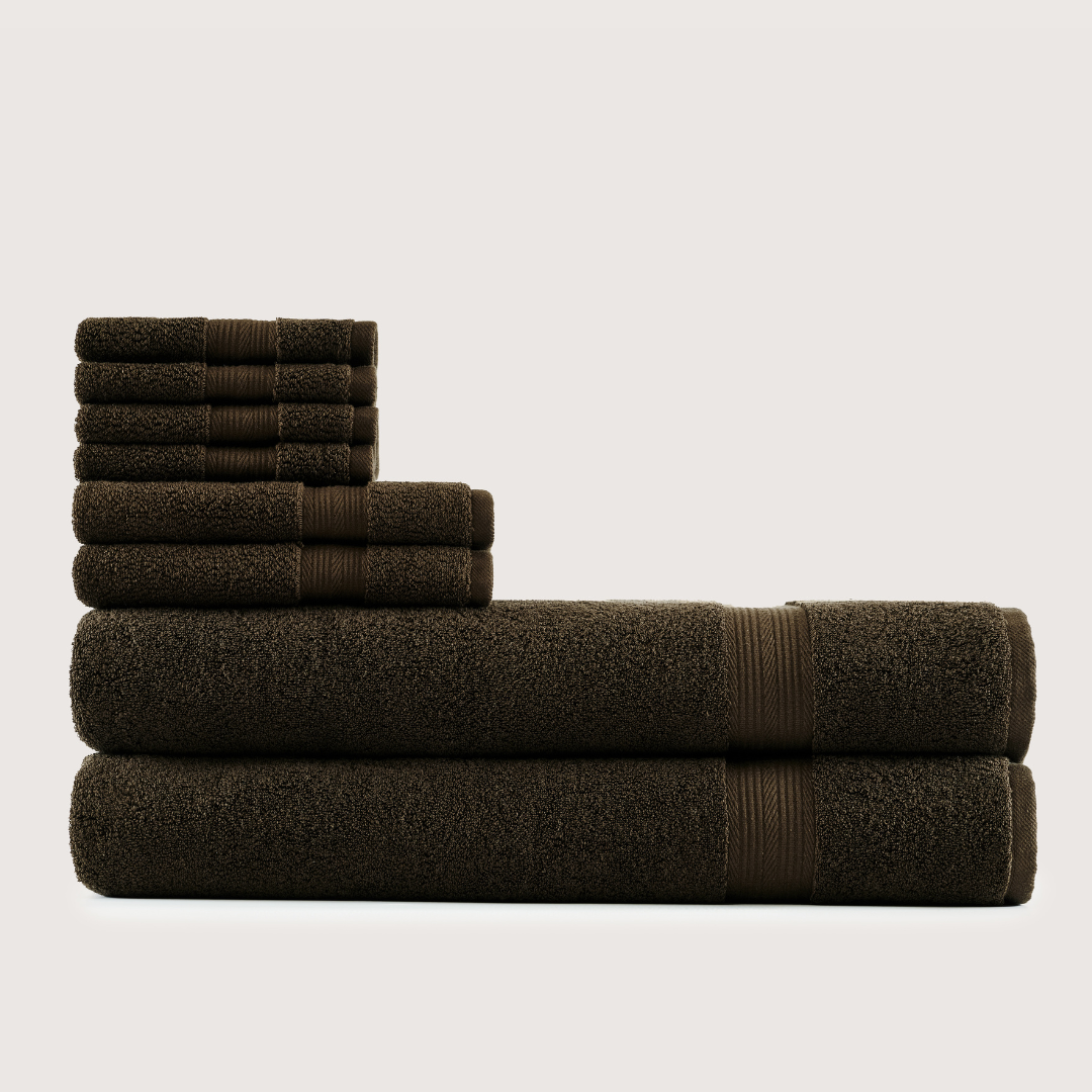 Truenova Ultrasoft 8-Piece Bath Towel Set with bath sheets, in Espresso Brown