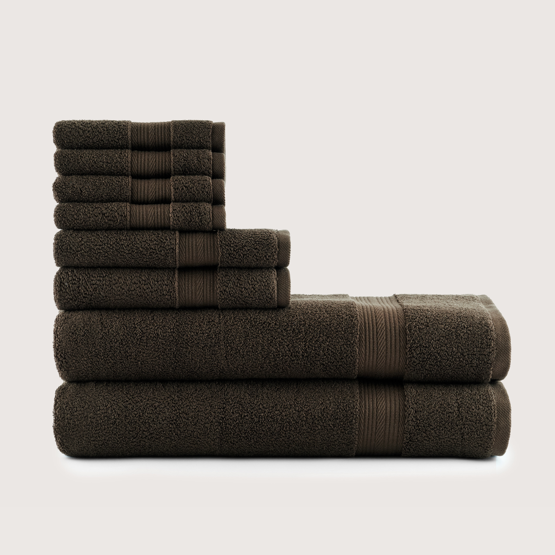 Truenova Ultrasoft 8-Piece Bath Towel Set with bath towels, in Espresso Brown