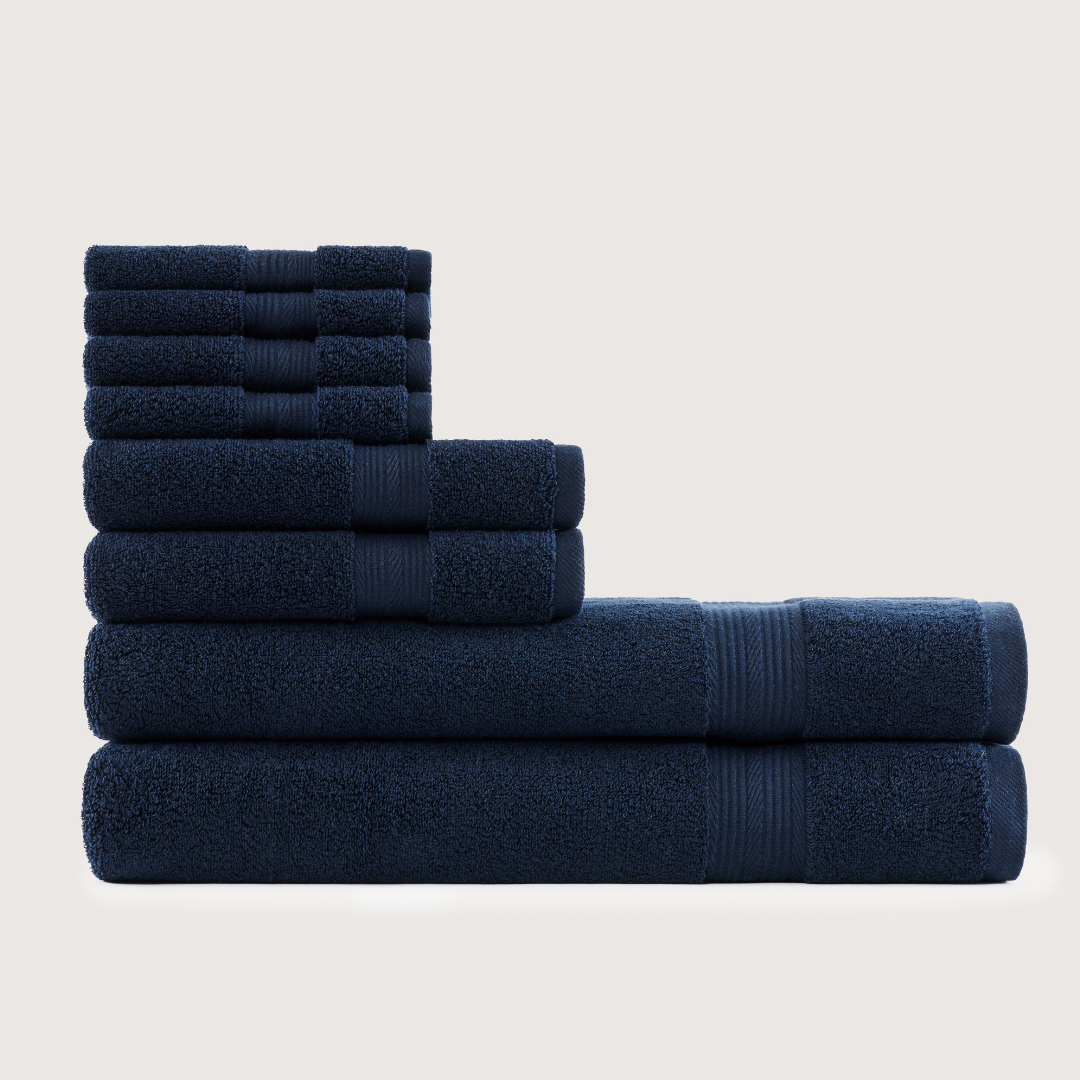 Truenova Ultrasoft 8-Piece Bath Towel Set with bath towels, in Navy Blue
