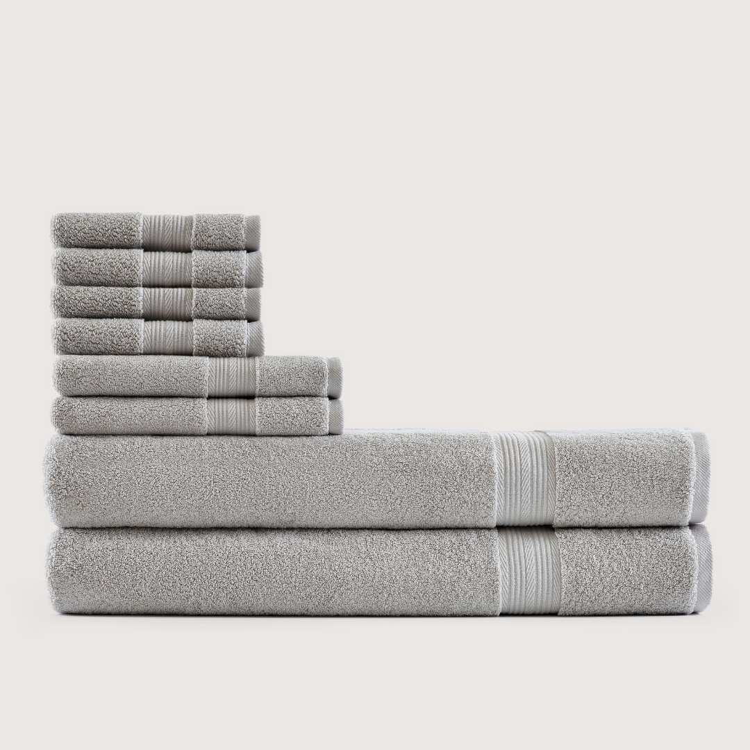 Truenova Ultrasoft 8-Piece Bath Towel Set with bath sheets, in Stone Grey