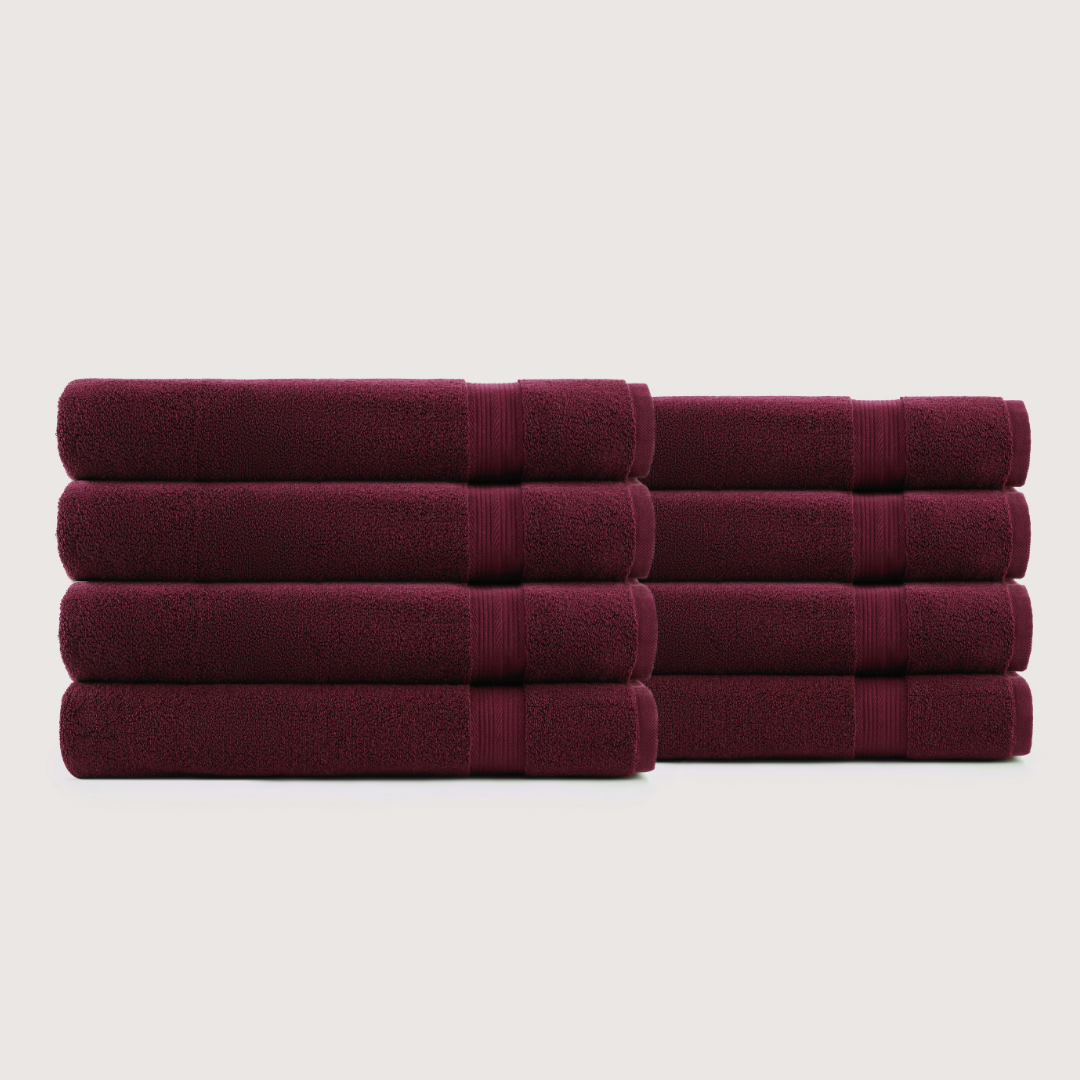 Pack of 8 Truenova Ultrasoft cotton bath sheets in Burgundy