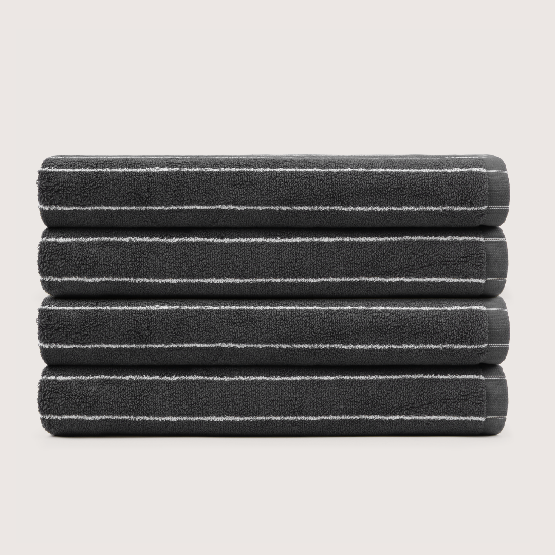 Pack of 4 Truenova Ultrasoft cotton bath sheets in Charcoal & White stripe