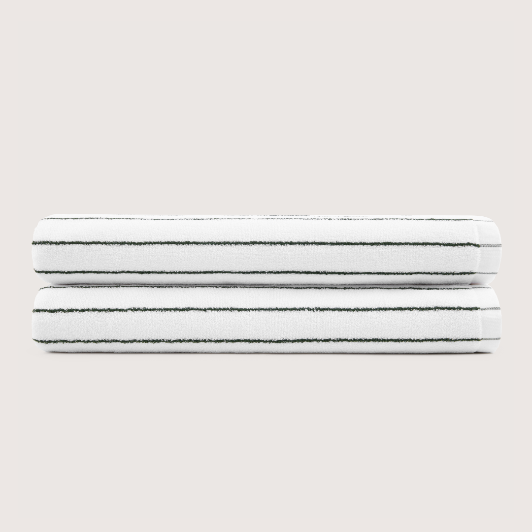 Pack of 2 Truenova Ultrasoft cotton bath sheets in Cloud White & Olive Green stripe
