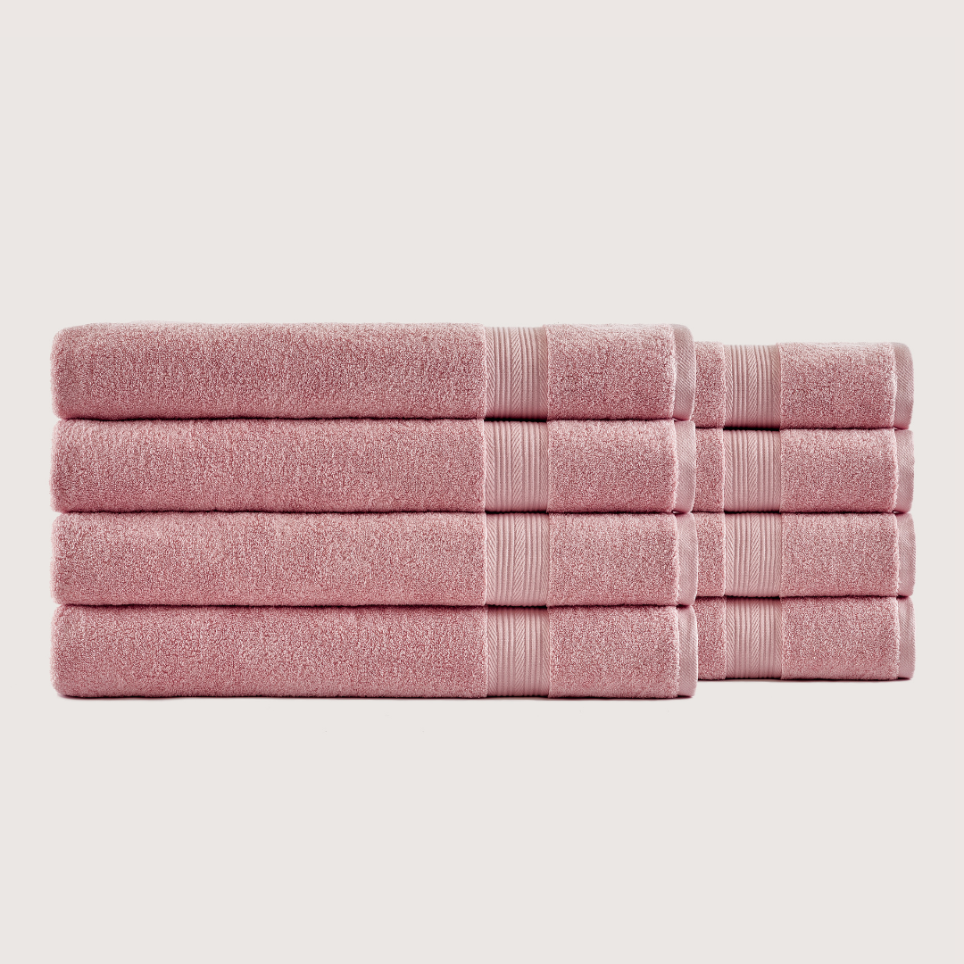 Pack of 8 Truenova Ultrasoft cotton bath sheets in Coral Pink