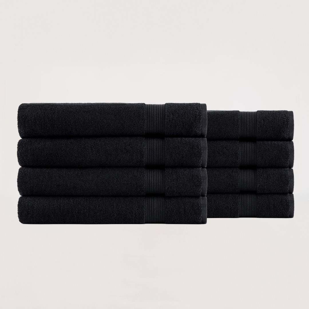 Pack of 8 Truenova Ultrasoft cotton bath sheets in Midnight Black