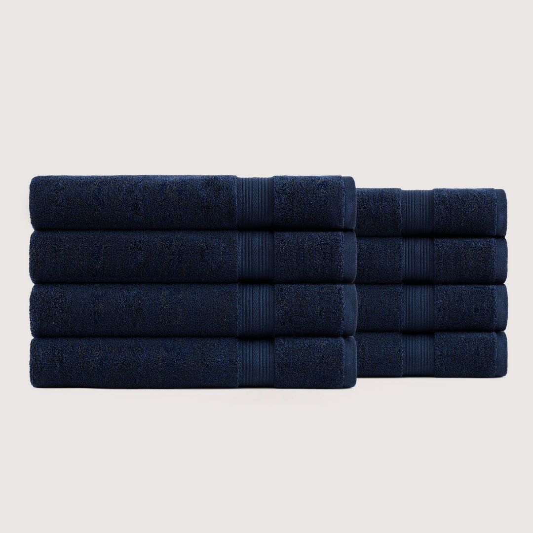 Pack of 8 Truenova Ultrasoft cotton bath sheets in Navy Blue