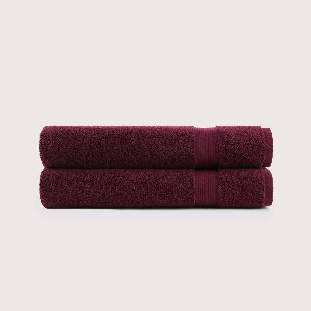 Pack of 2 Truenova Ultrasoft cotton bath towels in Burgundy