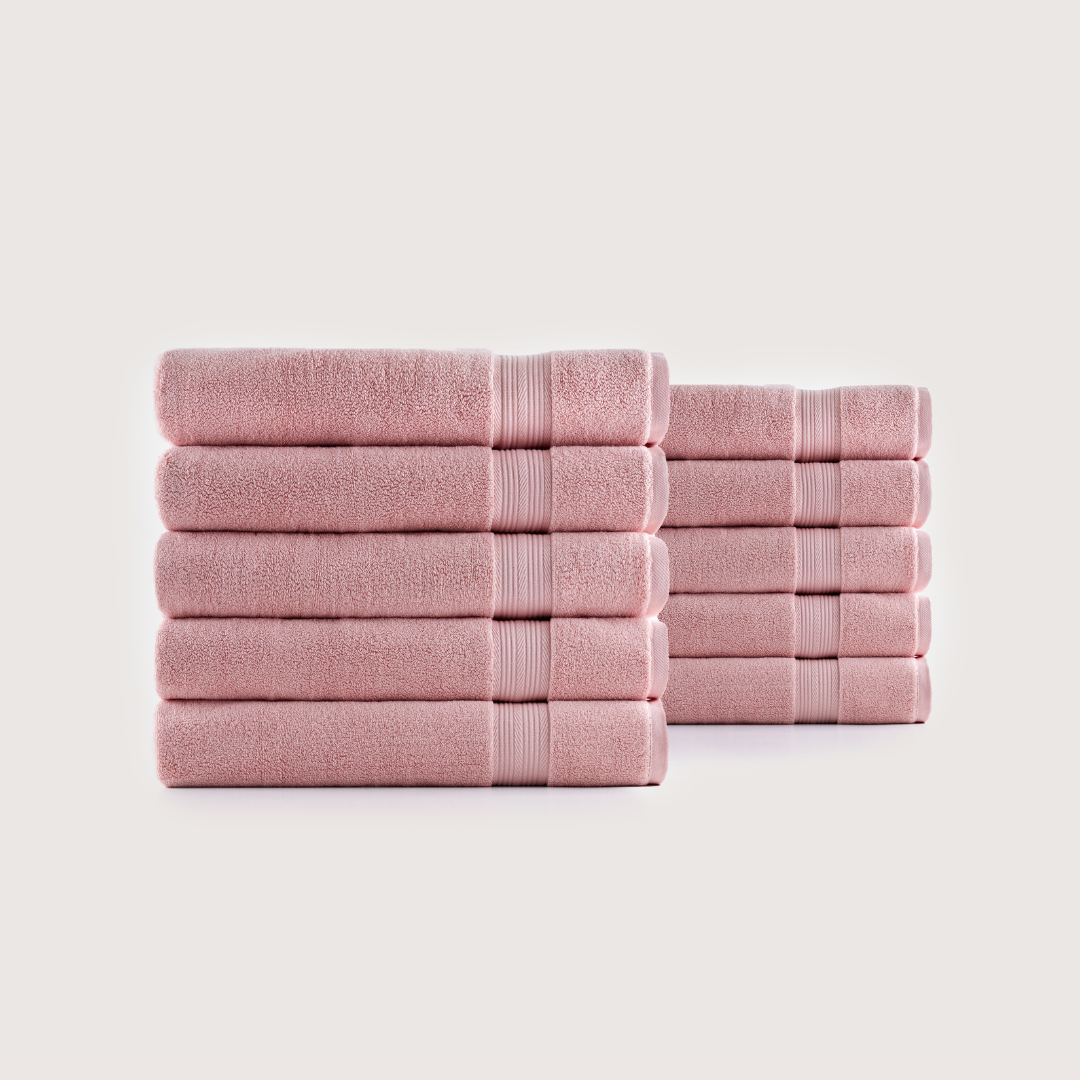 Pack of 8 Truenova Ultrasoft cotton bath towels in Coral Pink