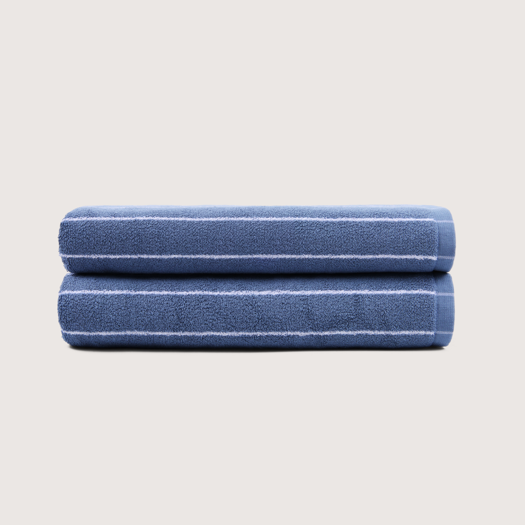 Pack of 2 Truenova Ultrasoft cotton bath towels in Lapiz Blue & White stripe