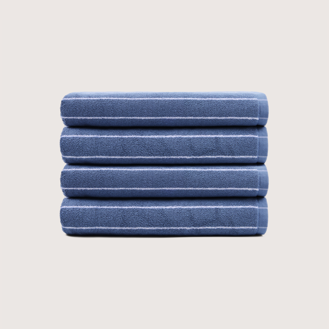 Pack of 4 Truenova Ultrasoft cotton bath towels in Lapiz Blue & White stripe