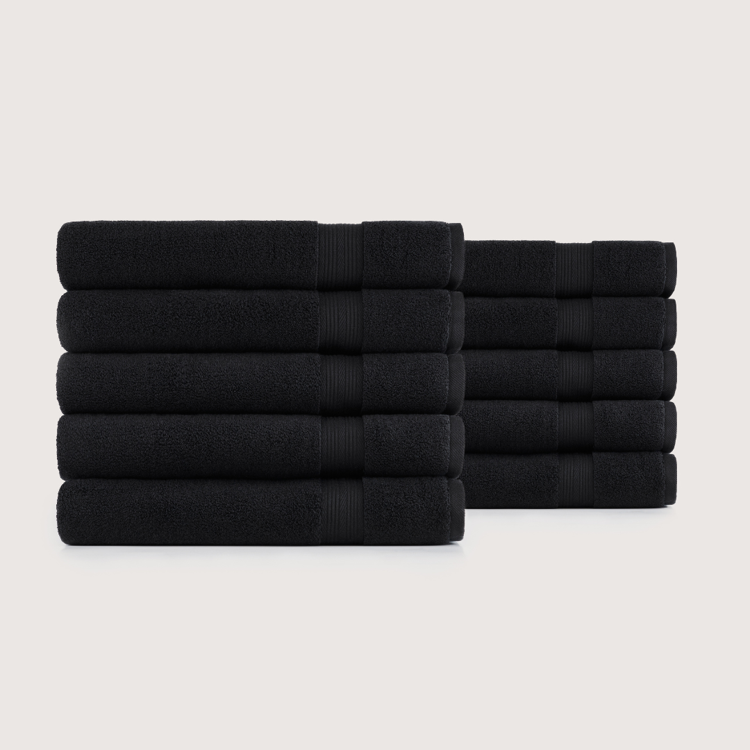 Pack of 8 Truenova Ultrasoft cotton bath towels in Midnight Black