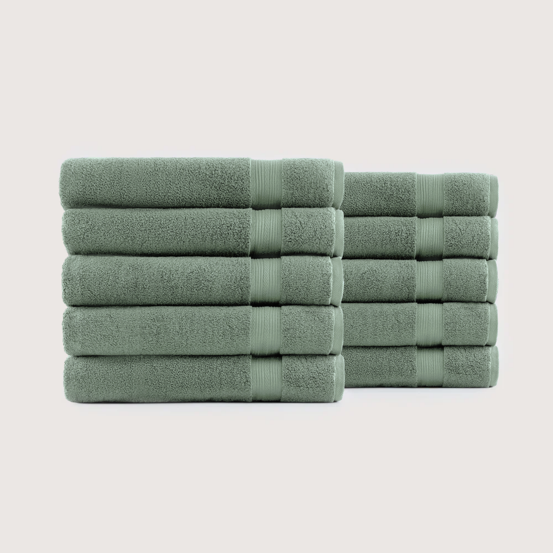 Pack of 8 Truenova Ultrasoft cotton bath towels in Sage