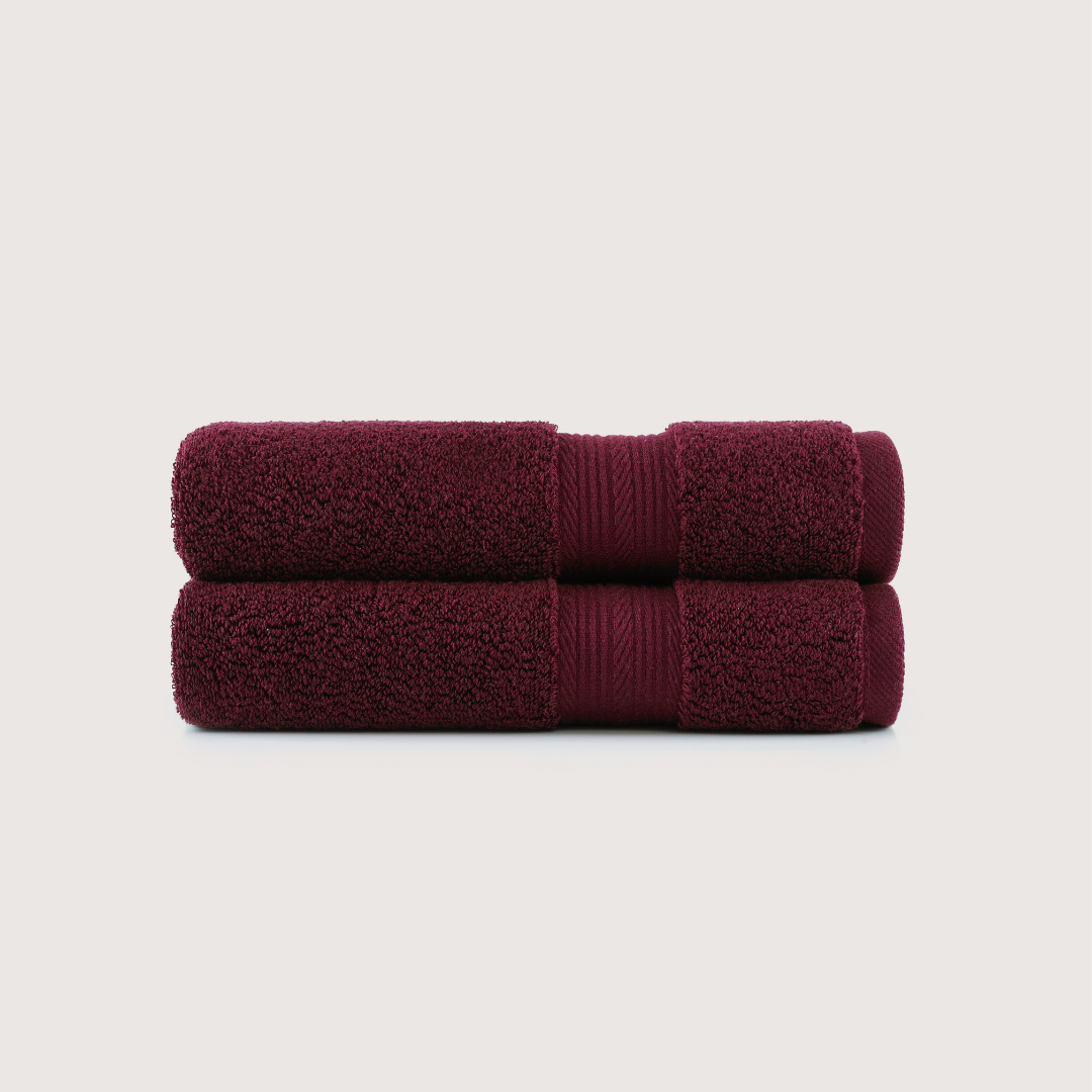 Pack of 2 Truenova Ultrasoft cotton hand towels in Burgundy