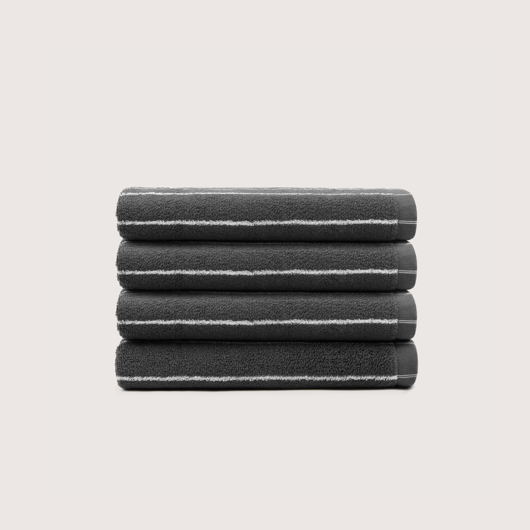 Pack of 4 Truenova Ultrasoft cotton hand towels in Charcoal & White stripe